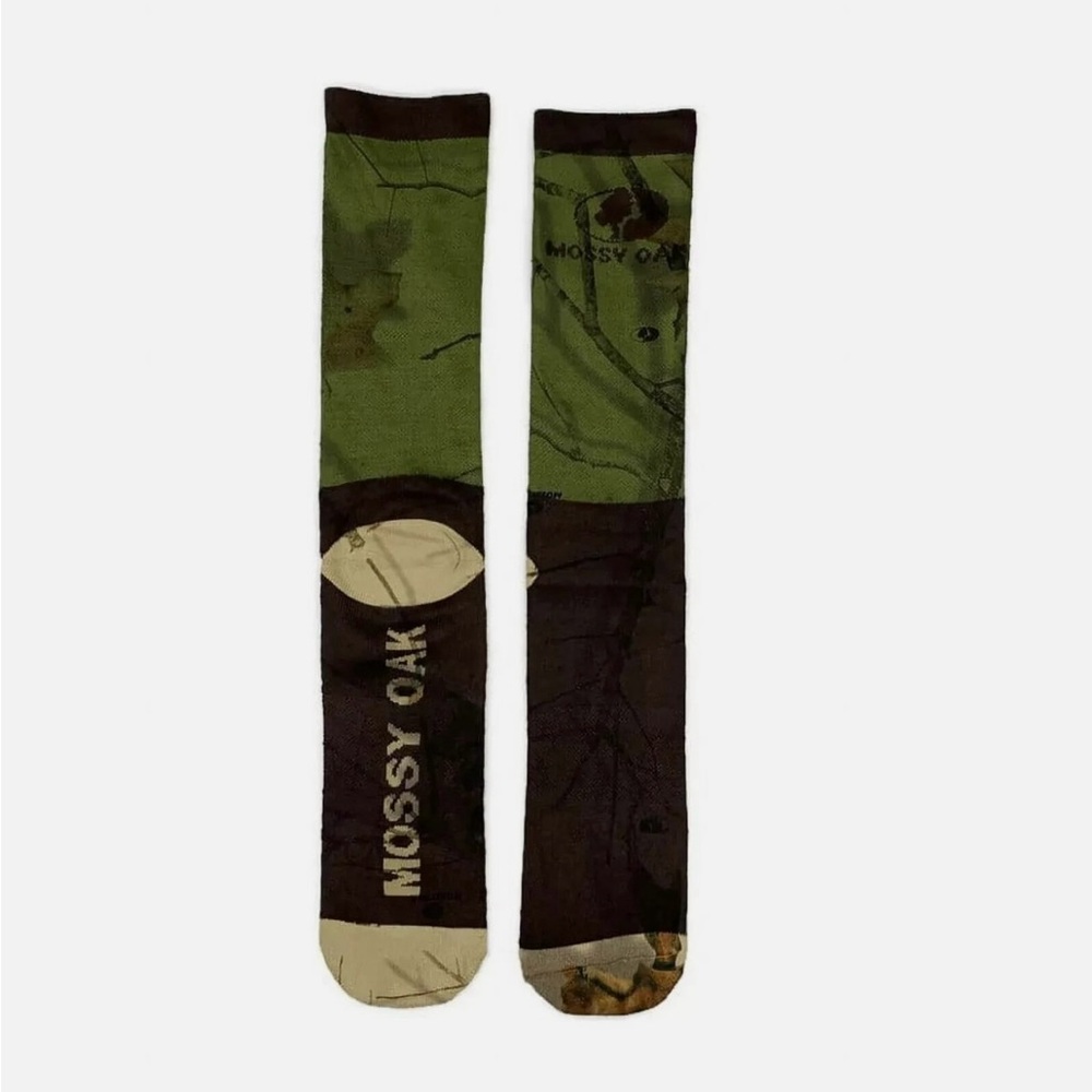MOSSY OAK Socks Mens L CAMO Sublimated Crew Arch Support Green 9-12.5 NWT